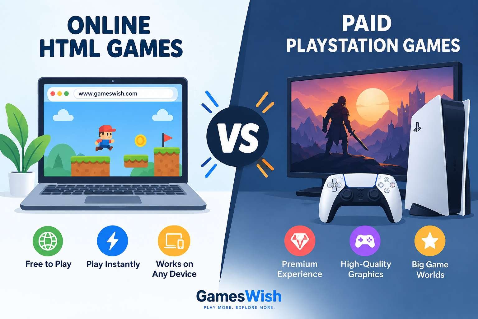 Online HTML Games vs Paid PlayStation Games: Differences, Pros and Cons